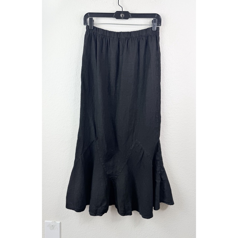 Mosaic Women's 100% Linen Black Maxi Skirt Sz S Mermaid Flounce Hem Boho - Picture 8 of 8